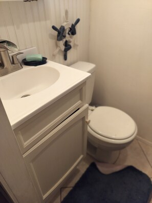 Shower, hair dryer, towels, soap - Welcome to Journey's End vacation cottage in Lee County, Florida (North Fort Myers)