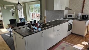 Fridge, microwave, oven, coffee/tea maker