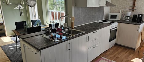 Fridge, microwave, oven, coffee/tea maker