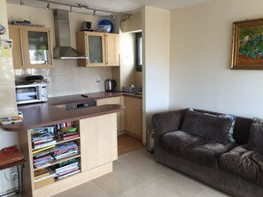 Smart-TV, DVD-Player, Bücher, Stereoanlage