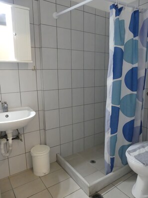 Duş, ücretsiz banyo/kozmetik ürünleri, saç kurutma makinesi, havlu 