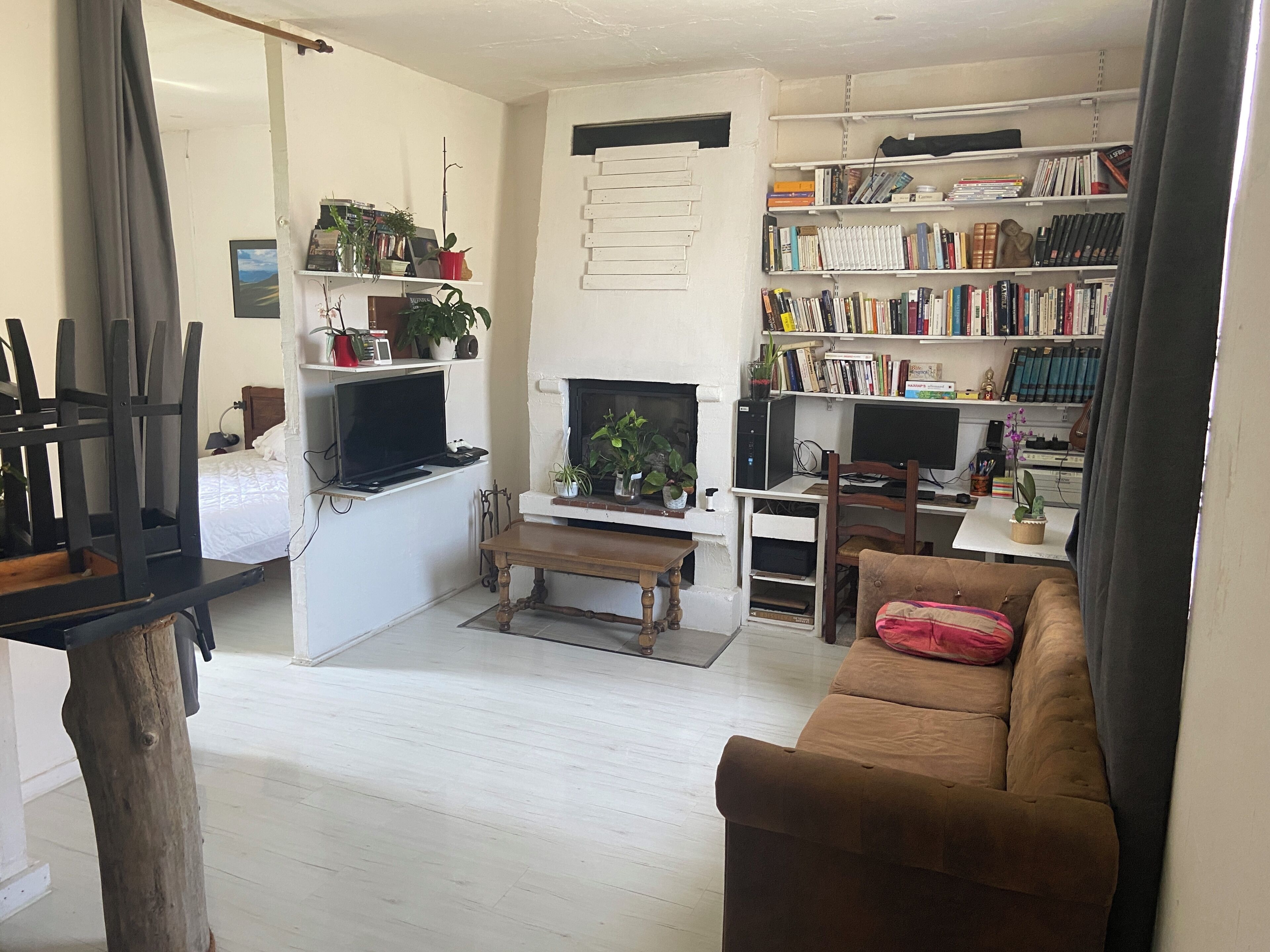 TV, fireplace, video games, books