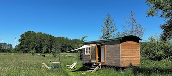 Beautiful circus wagon in a secluded location