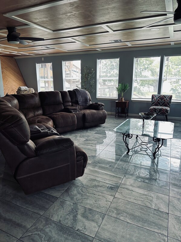 Smart TV, video games, DVD player, foosball