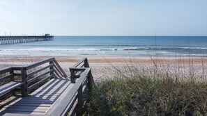 On the beach, sun loungers