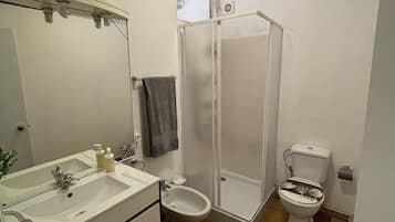 Bidet, towels, toilet paper