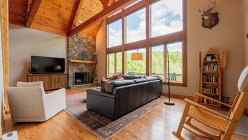 Smart TV, caminetto, studio, monitor per computer