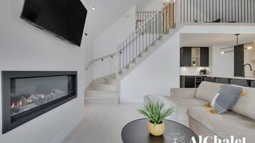 TV, fireplace, offices