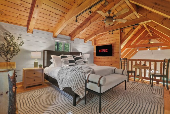 2 bedrooms, desk, iron/ironing board, travel crib