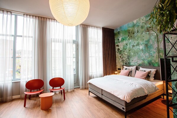 Kahden hengen deluxe-huone, parveke, kaupunkinäköala | Egyptinpuuvillaiset lakanat, ylelliset vuodevaatteet