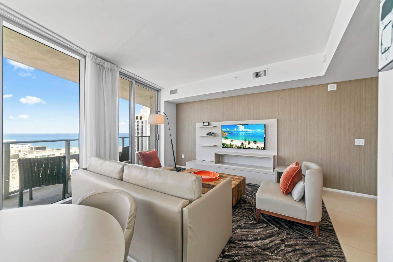 Living area with Smart TV and ample seating