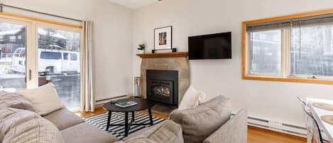 Télévision, cheminée, espaces bureaux