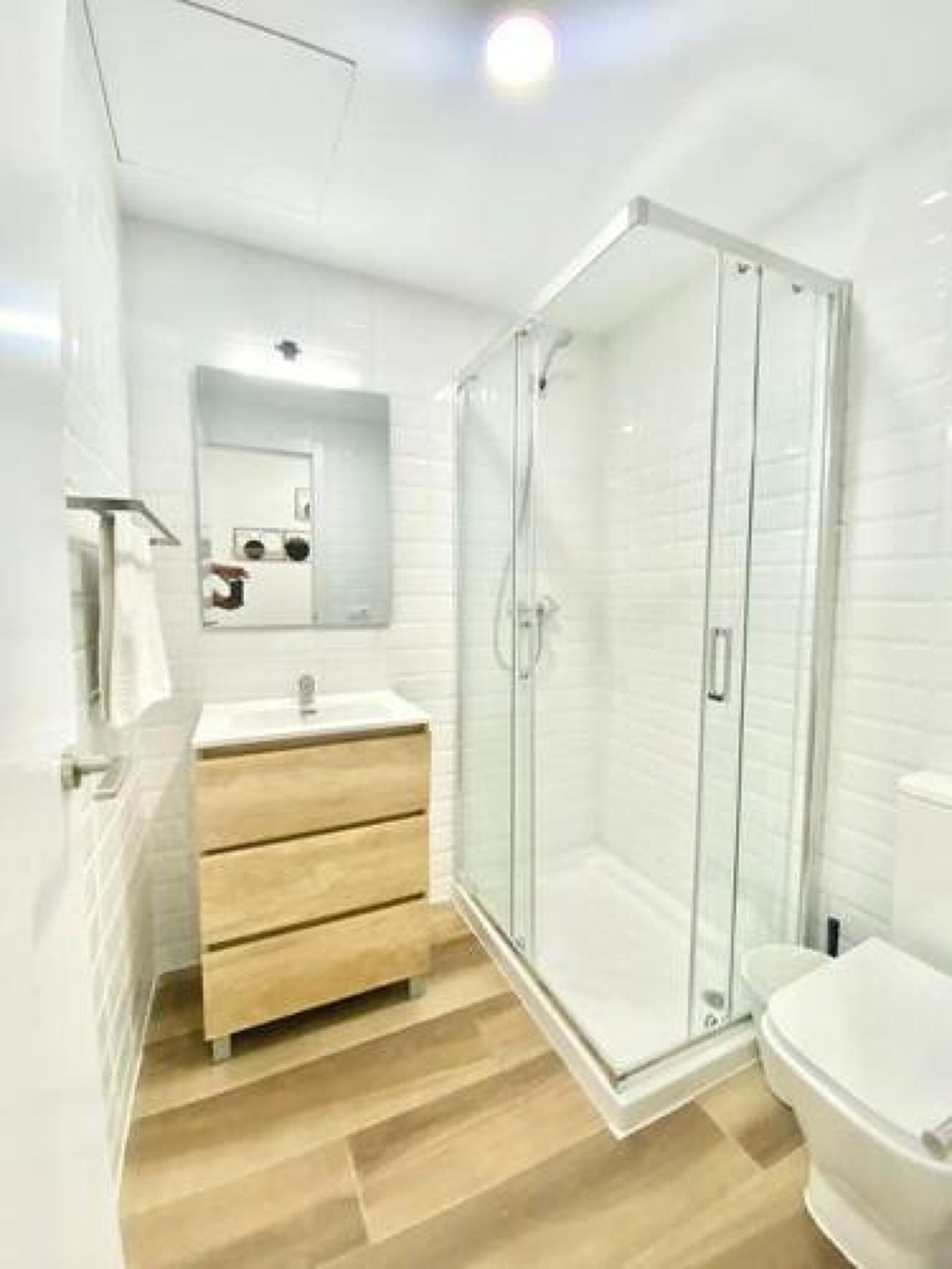 Hair dryer, bidet, towels, soap