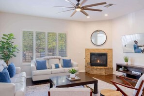 TV, fireplace, offices