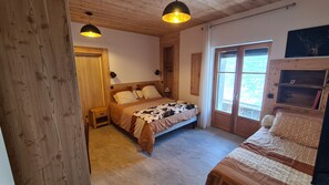 1 bedroom, desk, iron/ironing board, travel cot