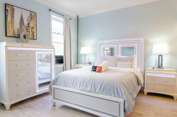 1 bedroom, desk, iron/ironing board, travel cot