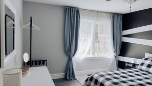 1 bedroom, desk, iron/ironing board, travel cot