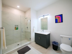 Hair dryer, towels, toilet paper