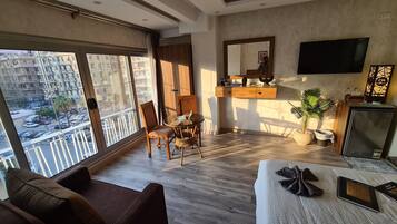 Quarto casal ou duplo superior, vista para a cidade | Roupas de cama de algodão egípcio, roupas de cama premium