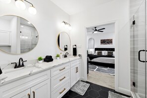 Shower, eco-friendly toiletries, hair dryer, towels