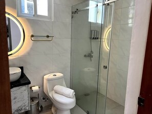 Hair dryer, soap, toilet paper