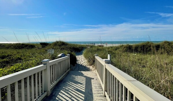 Beach nearby, sun loungers