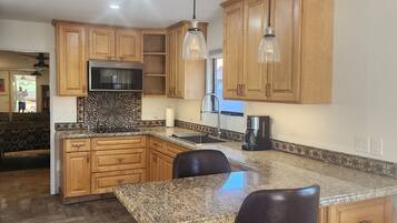 Fridge, microwave, dishwasher, coffee/tea maker