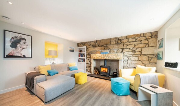 TV, fireplace