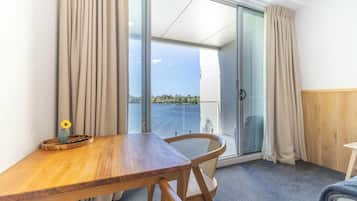 Lakeview First Floor Room | Desk, laptop workspace, blackout drapes, iron/ironing board