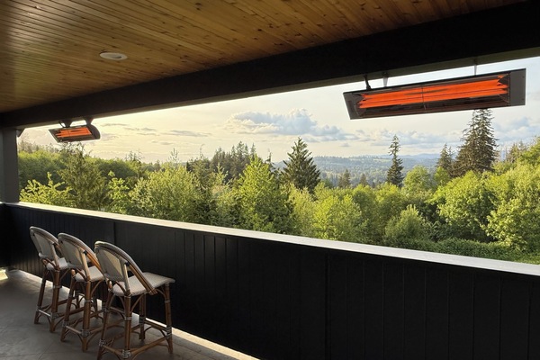 huge covered and heated deck with expansive views above Mayfield Lake