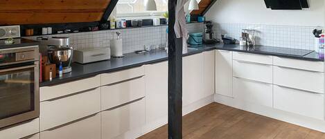 Een koelkast, een kookplaat, een vaatwasser