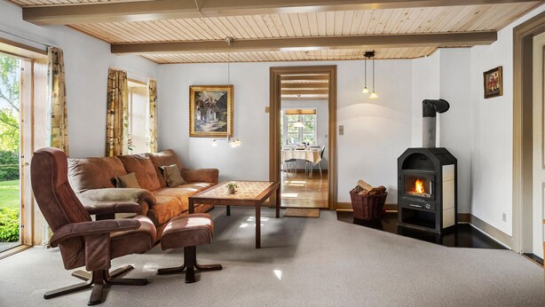 Una sala de estar acogedora con un sofá, una mesita de centro y una chimenea.