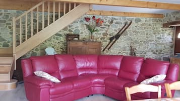 TV, fireplace, DVD player, books