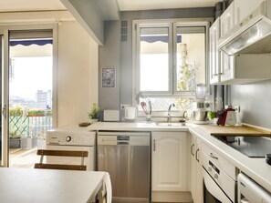 Fridge, microwave, oven, dishwasher