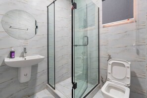 Shower, hair dryer, bidet, towels