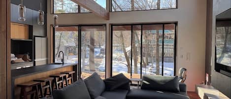 Luxury Villa, Balcony, Mountain View | Living area | Smart TV, fireplace, Netflix, heated floors