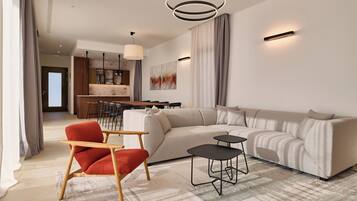 Villa, 4 Bedrooms, Private Pool, Sea View | Living room | 110-cm LCD TV with satellite channels