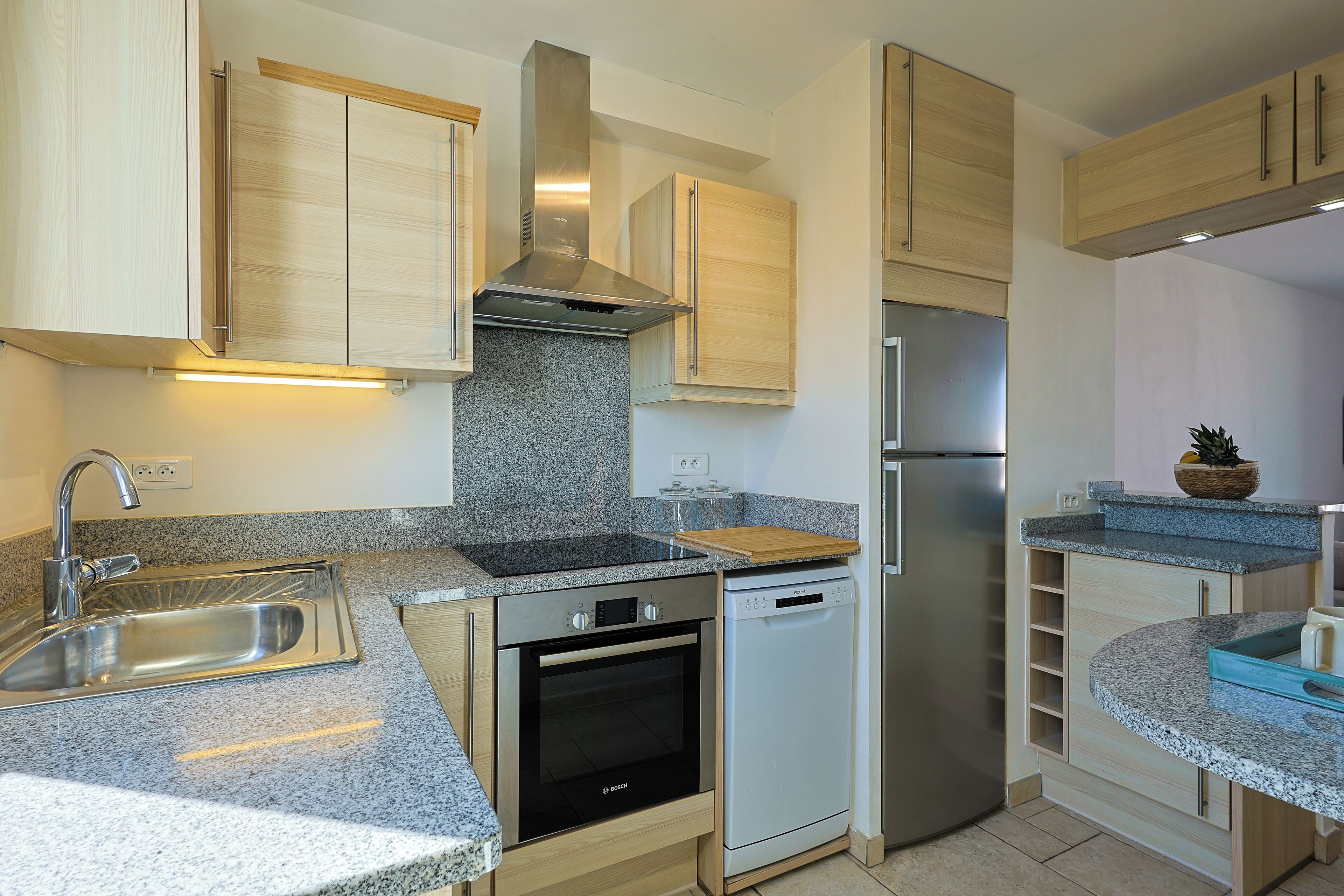 Fridge, oven, dishwasher, coffee/tea maker