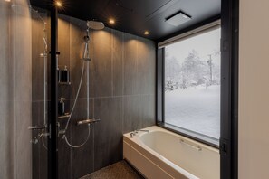 Séchoir à cheveux, serviettes fournies, shampooing, papier de toilette