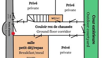 A floor plan with private areas, a WC/WC, a ground floor corridor, and a breakfast/meal room.