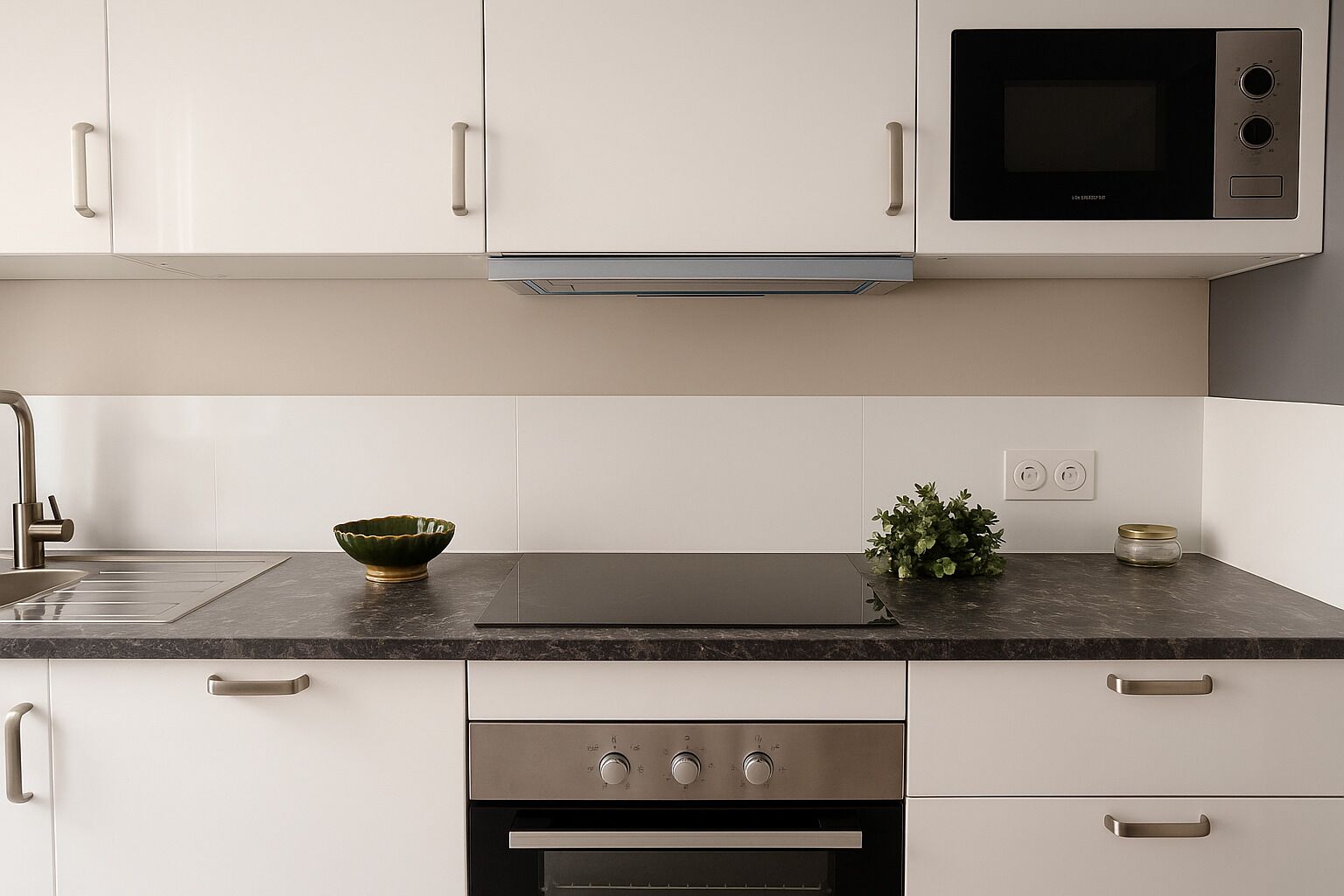 Fridge, microwave, oven, dishwasher