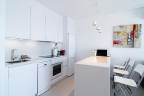 Fridge, microwave, oven, dishwasher