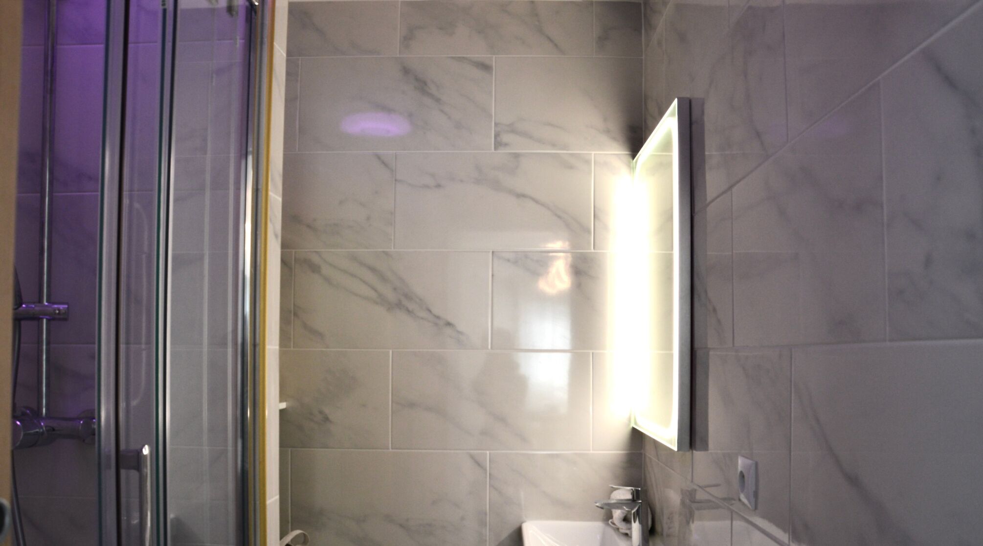 Shower, towels, toilet paper