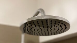 Ein Duschkopf mit rundem Design und einem Griff.