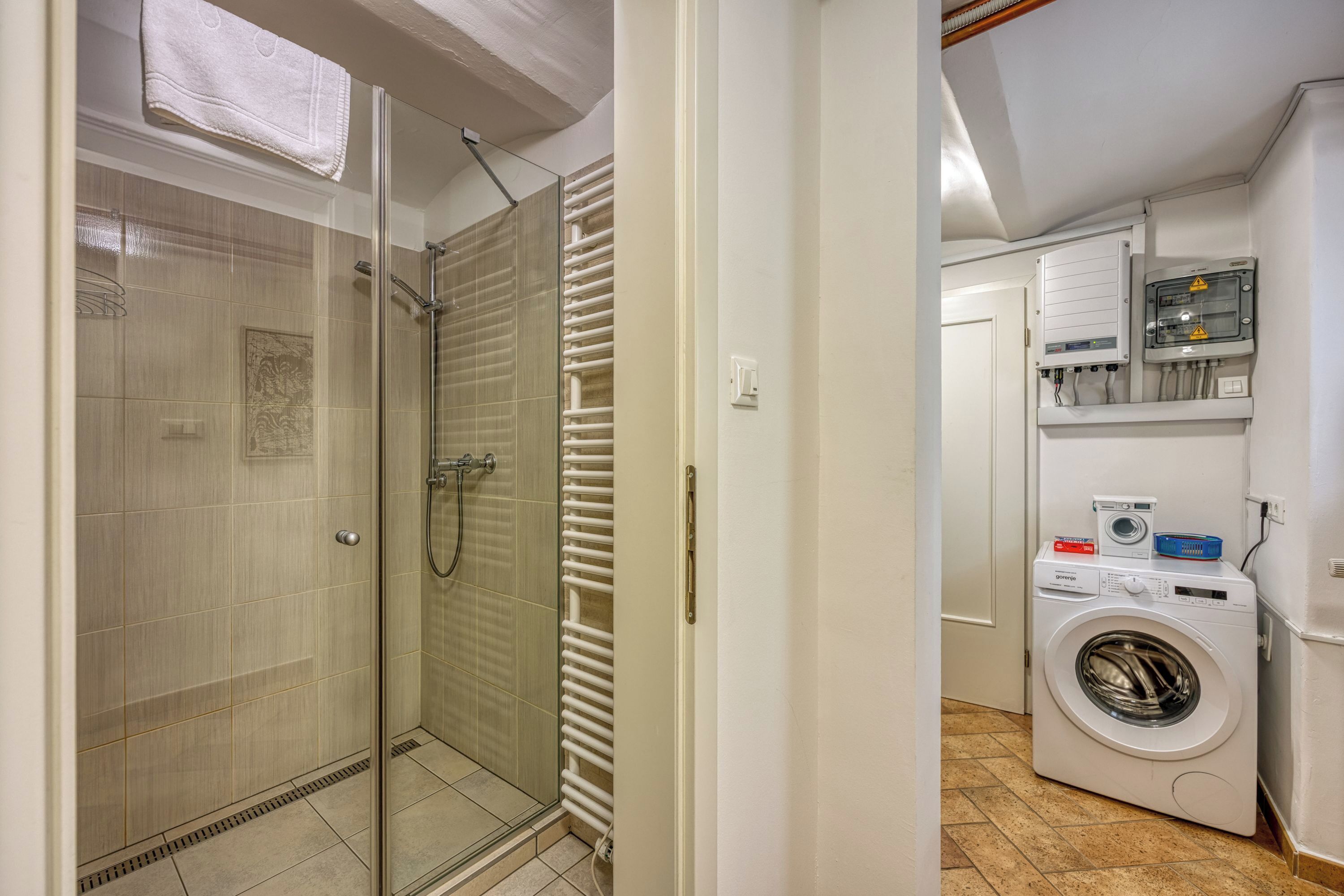 Honeymoon Chalet, Multiple Bedrooms, 2 Bathrooms (Alpine Chalet Planica with Sauna) | Bathroom | Shower, hair dryer, towels, soap