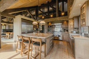 Fridge, microwave, oven, stovetop - Modern Mountain Home by InvitedHome | 180 Degree Mountain Views, Hot Tub, Patios (Mountain Village)