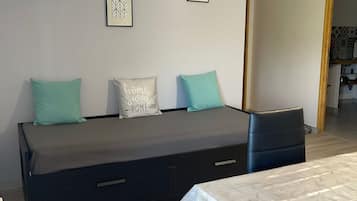 2 bedrooms, iron/ironing board, travel crib, bed sheets