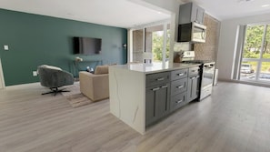 Fridge, dining tables