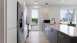 Fridge, dining tables