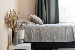 1 bedroom, desk, iron/ironing board, travel cot